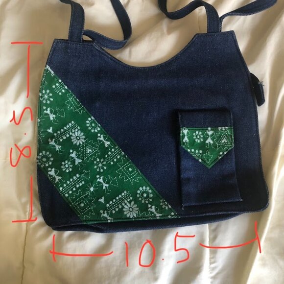 Indian Green Blue Jean Retro Denim Shoulder Bag With Pockets - Picture 2 of 5